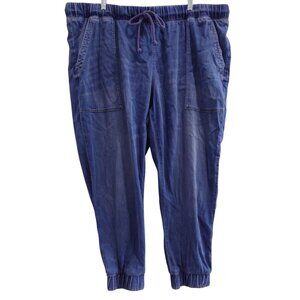 LN Side Stitch Tencera Jogger Pants 2X Blue Med Wash Denim Tapered Drawstring
